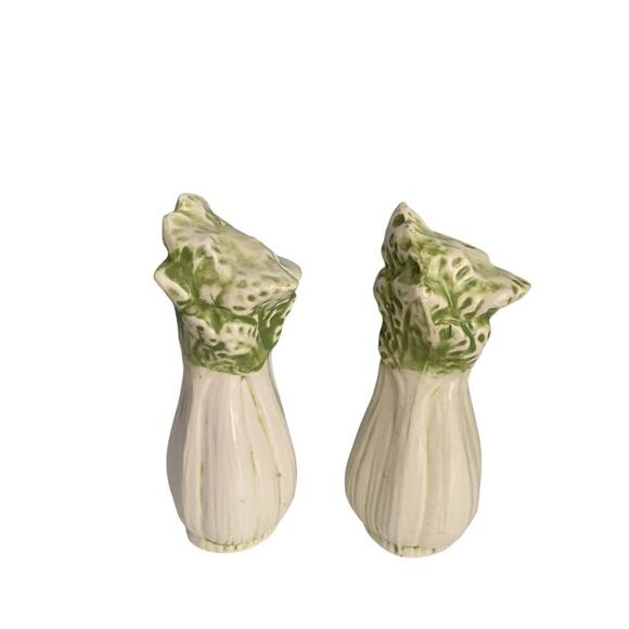 Vintage Celery Salt & Pepper Shakers Green White Made 1960s MCM Mid Century - Picture 3 of 10